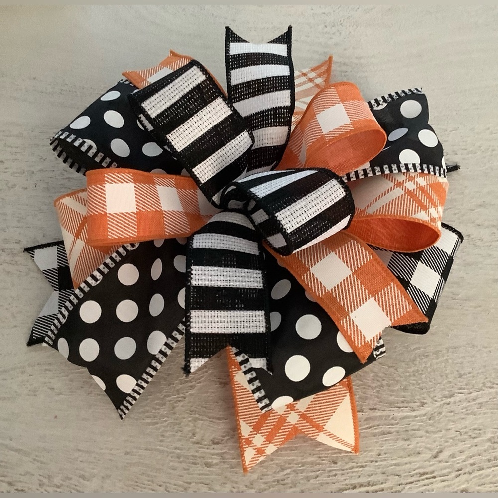 Halloween Polkadots Bow, Wreath Bow, Wreath Accent, Lantern Bow, & Halloween Bow